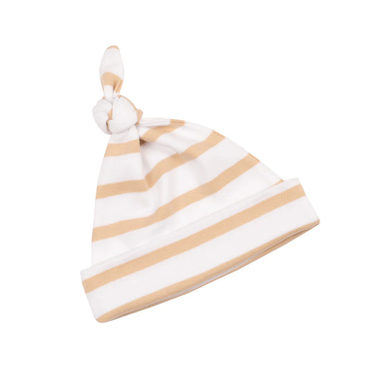 Biscuit & White Striped Knotted Cap