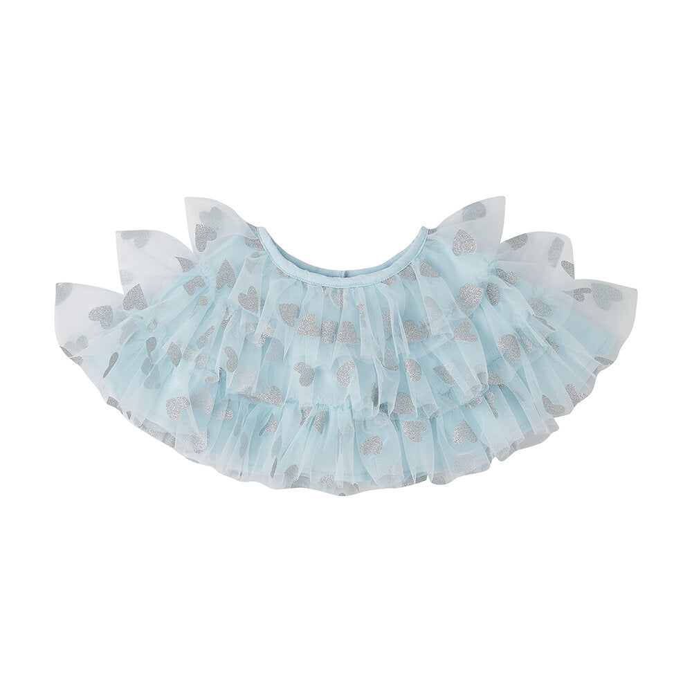 Sky Blue & Silver Glitter Heart Tulle Cape