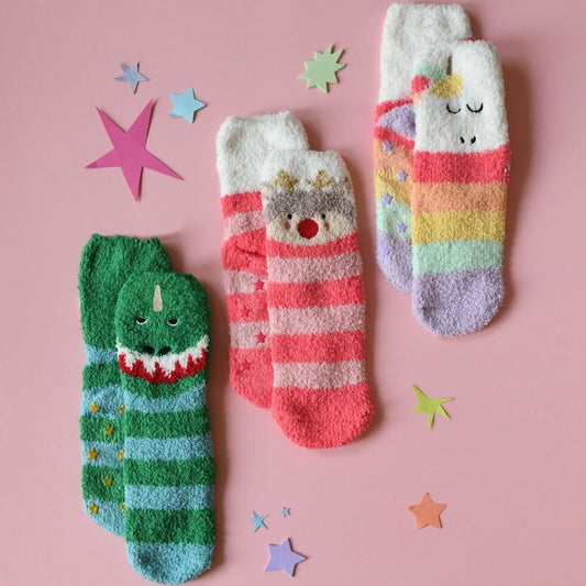 Rainbow Unicorn Cosy Slipper Socks - 2 Pack