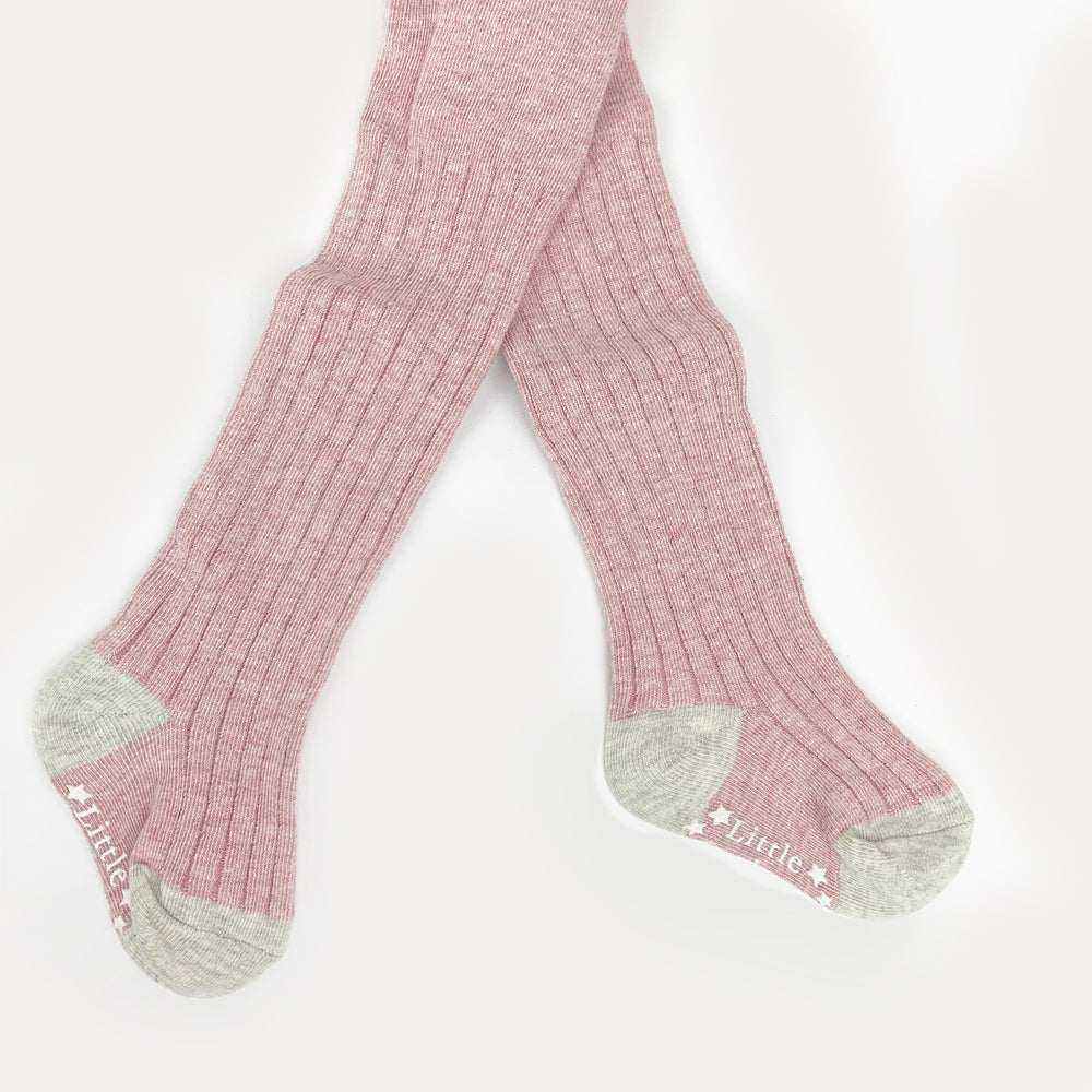 Non-Slip Ribbed Tights - Dusty Pink