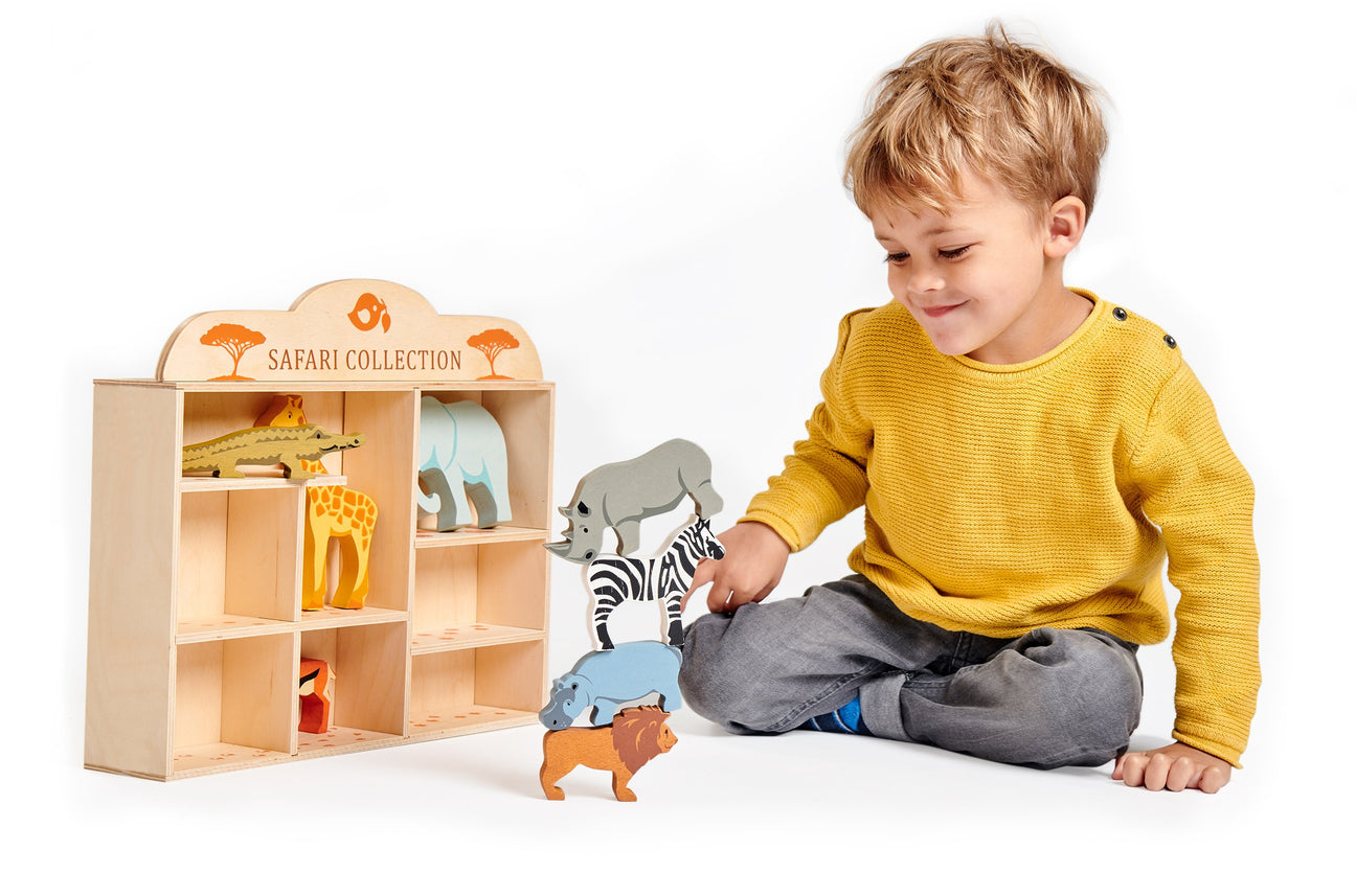 Wooden Safari Animal Set & Shelf