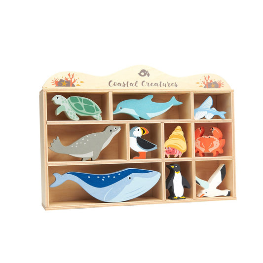 Wooden Coastal Creatures Set & Shelf