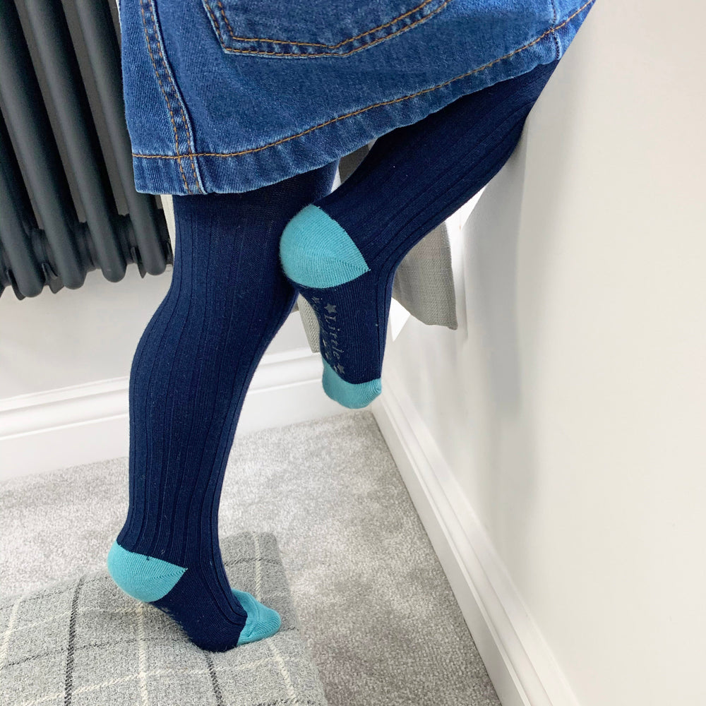 Non-Slip Ribbed Tights - Navy