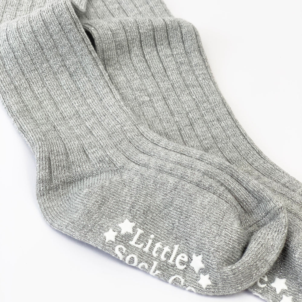 Non-Slip Ribbed Tights - Silver Sparkle