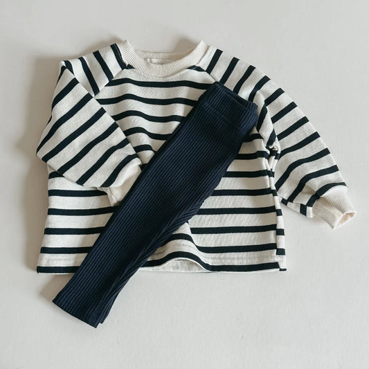 Navy Ribbed Leggings - Bizzybods