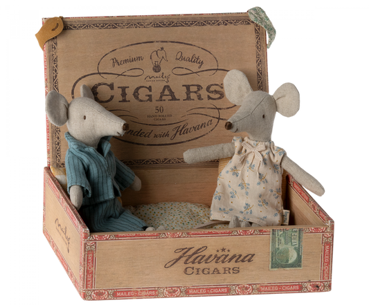 Mum & Dad Mice in Cigarbox