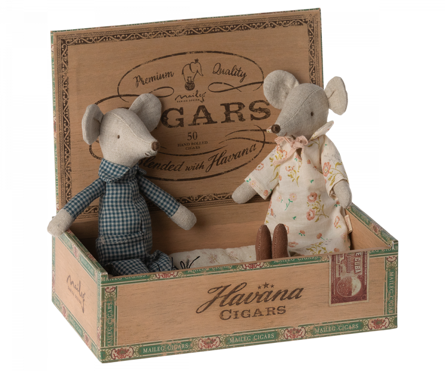 Grandma and Grandpa Mice in Cigarbox