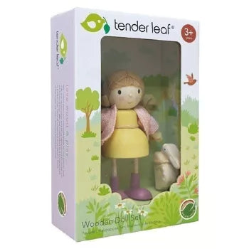 Amy and Her Rabbit Wooden Doll Character