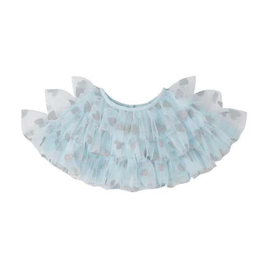Sky Blue & Silver Glitter Heart Tulle Cape