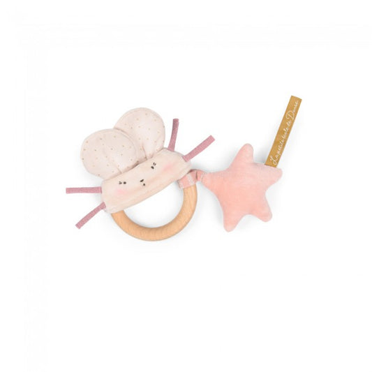 Pink Mouse Wooden Ring Rattle