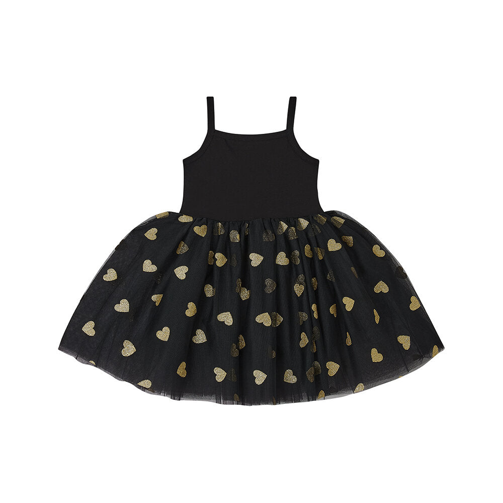 Black & Gold Glitter Heart Tulle Dress