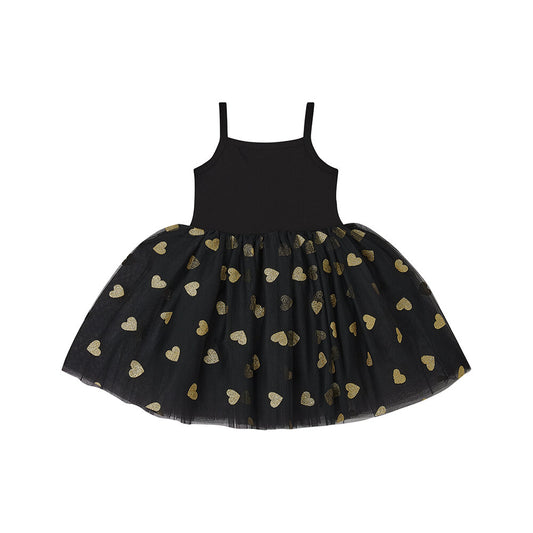 Black & Gold Glitter Heart Tulle Dress