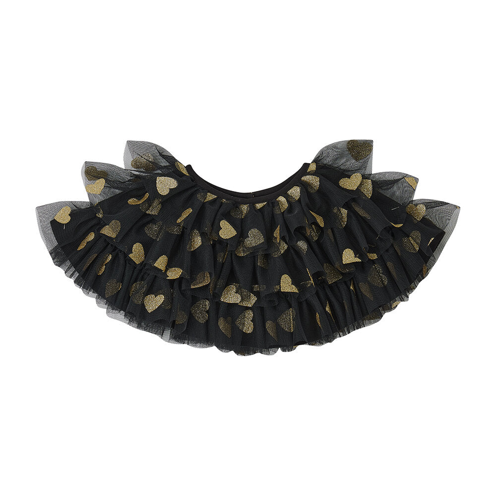Black & Gold Glitter Heart Tulle Cape