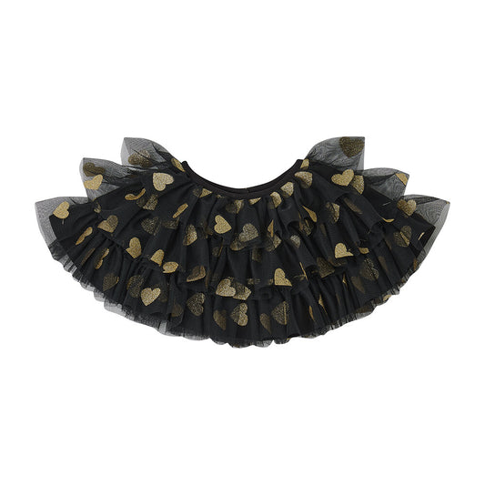Black & Gold Glitter Heart Tulle Cape