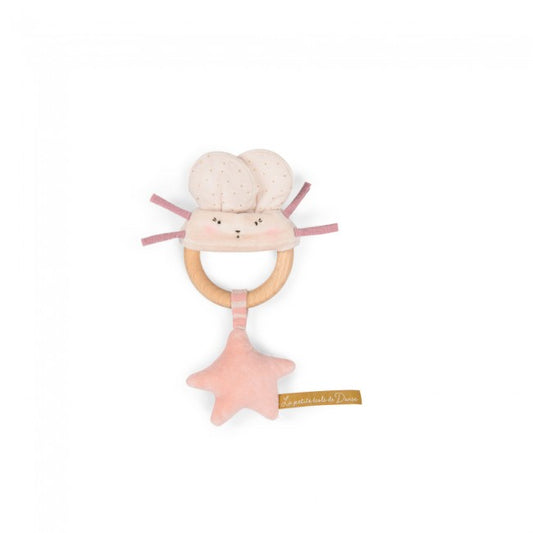 Pink Mouse Wooden Ring Rattle