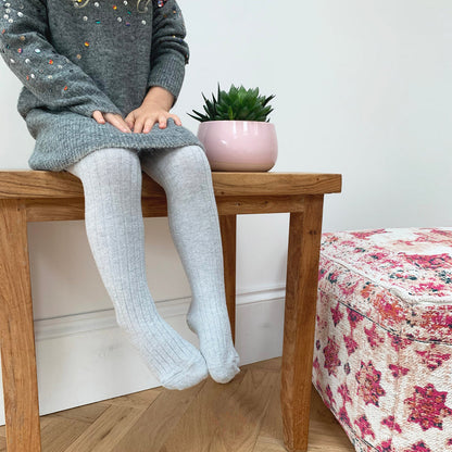 Non-Slip Ribbed Tights - Silver Sparkle
